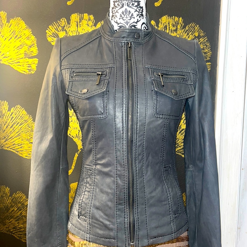 Michael Kors Gray Leather Jacket